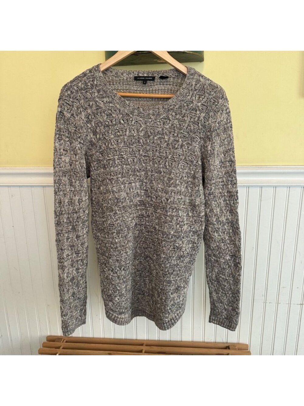 Jeanne Pierre Womens Gray Cable Knit Sweater Large 100% Cotton